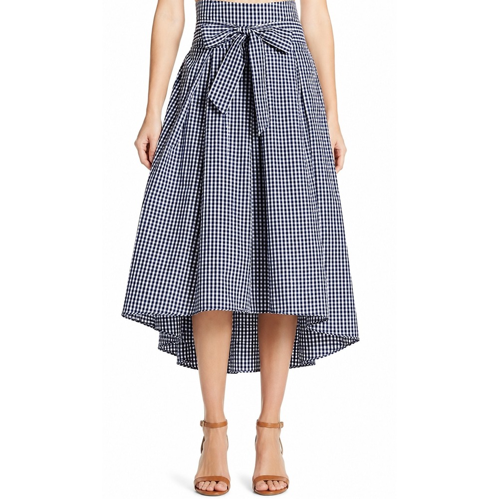 Milkmaid Euro Summer Navy Gingham Cotton Dollcore Midi Skirt Cowgirl Size 6
